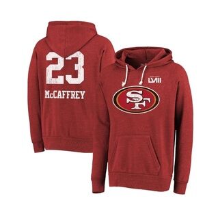 MEN’s SAN FRANCISCO 49ERS 23 MCCAFFREY RED HOODIE WORN ONCE FAITHFUL TO THE BAY‎
